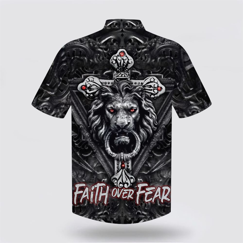 Faith Over Fear Gothic Lion Black Hawaiian Shirt Christian Hawaiian Shirt Religious Aloha Shirt 2 zmevpr.jpg