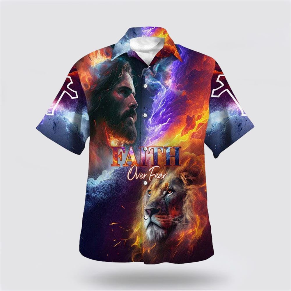 Faith Over Fear Jesus Lion Of Judah Christian Hawaiian Shirt Christian Hawaiian Shirt Religious Aloha Shirt 1 waqo5k.jpg