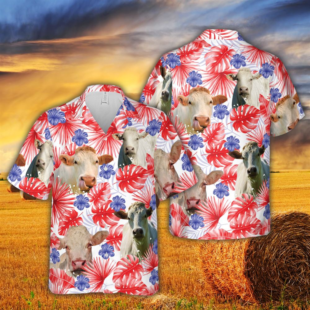 Farm Hawaiian Shirt American Colors Charolais Cattle All Printed 3D Hawaiian Shirt For Men And Women Animal Hawaiian Shirt 1 beithk.jpg