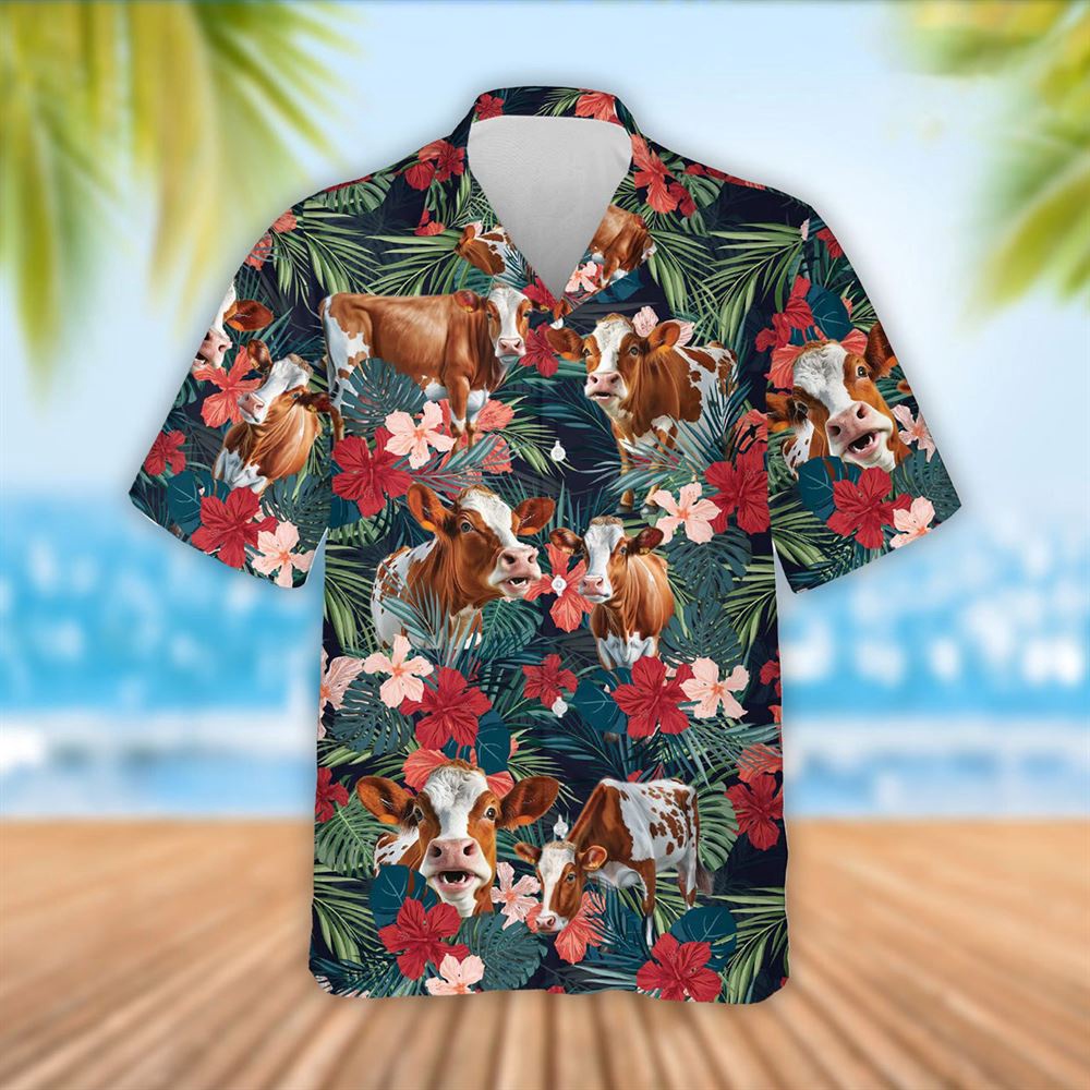 Farm Hawaiian Shirt Ayrshire Cattle Red Tropical Flowers Hawaiian Shirt Summer Gift Animal Hawaiian Shirt 1 gqbbnv.jpg