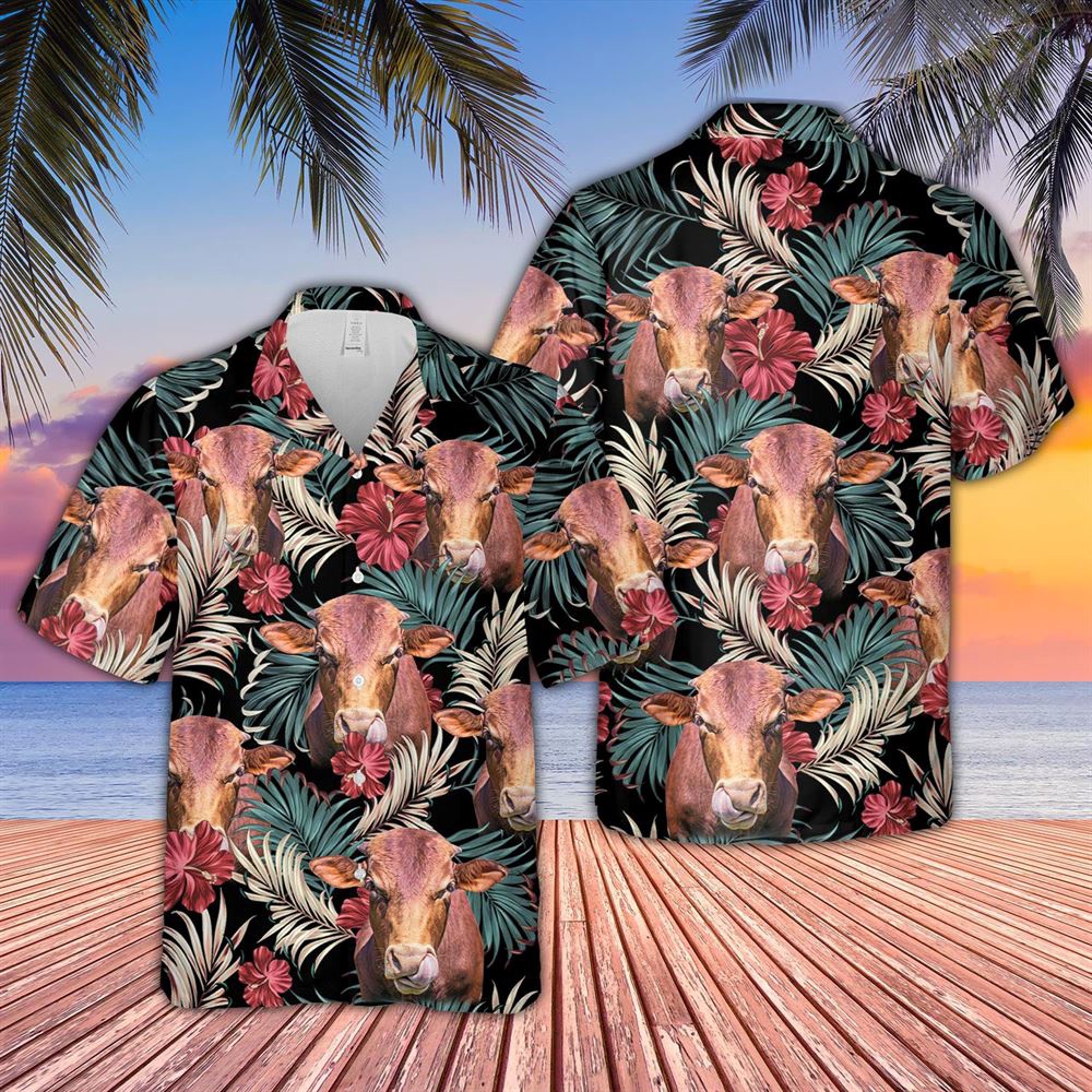 Farm Hawaiian Shirt Beefmaster Dark Red Flowers Pattern Hawaiian Shirt Animal Hawaiian Shirt 1 ebpy6l.jpg