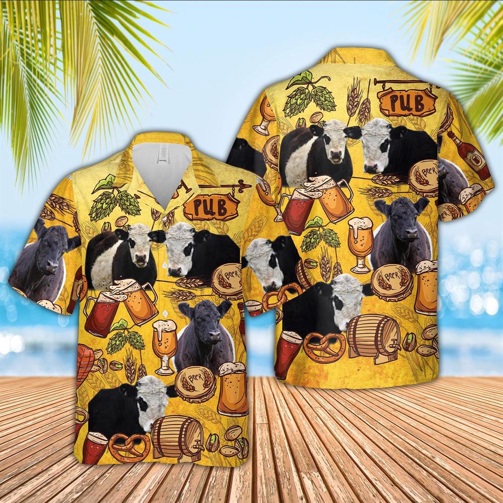 Farm Hawaiian Shirt Belted Galloway Drink Beer Pattern 3D Hawaiian Shirt Animal Hawaiian Shirt 1 zdqpii.jpg
