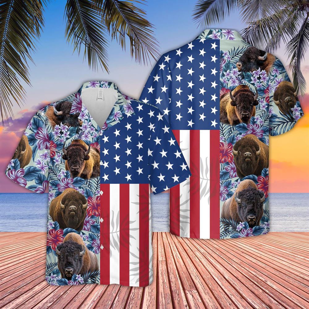 Farm Hawaiian Shirt Bison Flower Pattern American 3D Hawaiian Shirt Animal Hawaiian Shirt 1 cs2krs.jpg