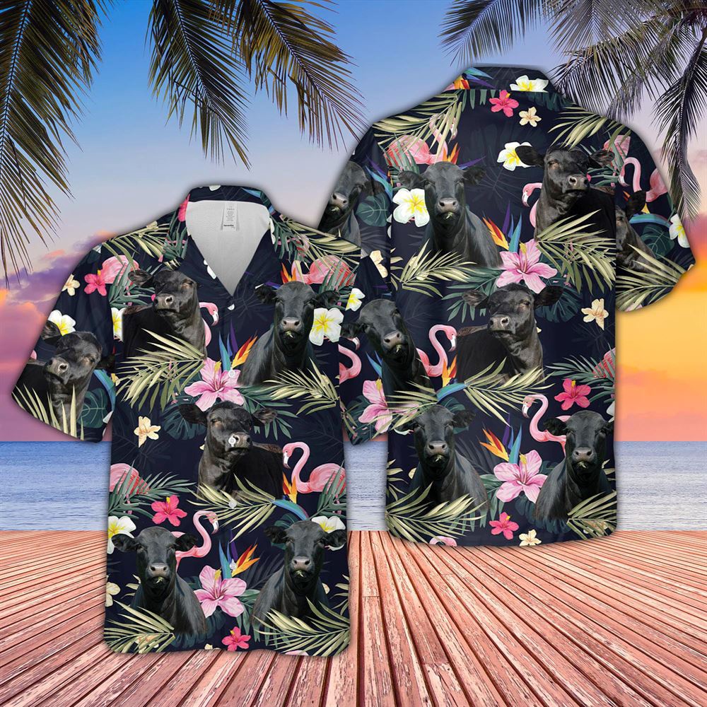 Farm Hawaiian Shirt Black Angus And Flamingo Flower Pattern 3D Hawaiian Shirt Animal Hawaiian Shirt 1 x5m3kd.jpg