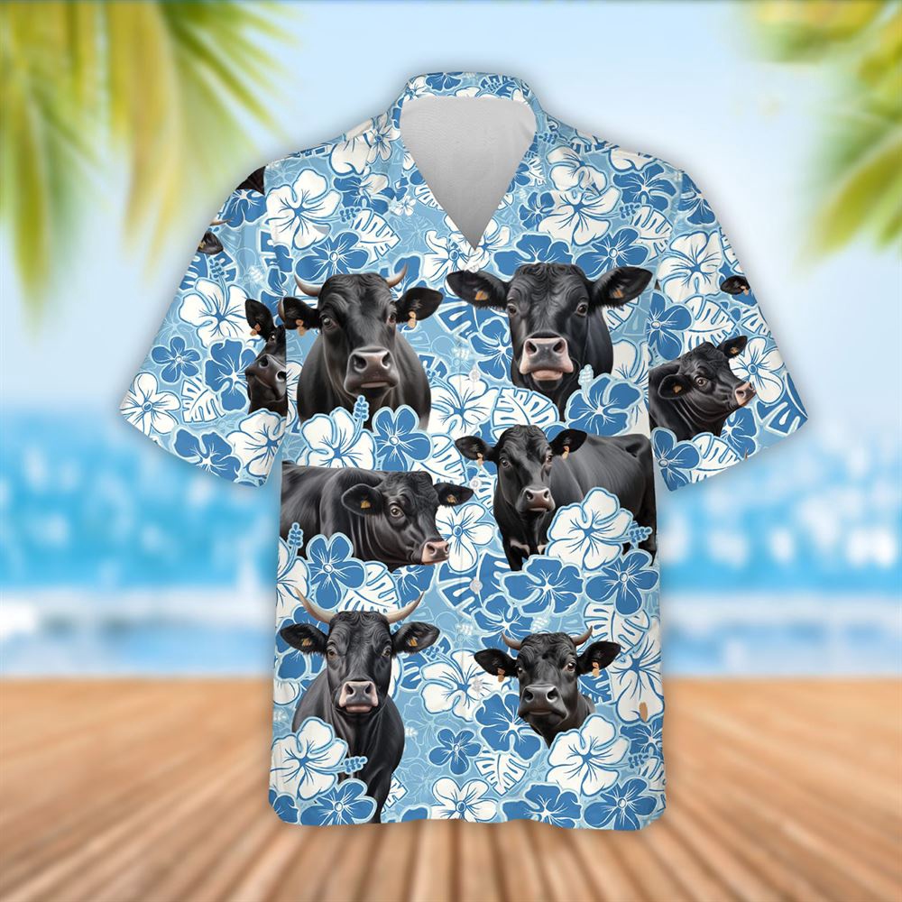 Farm Hawaiian Shirt Black Angus Cattle Blue Flower Pattern 3D Hawaiian Shirt Summer Gift Animal Hawaiian Shirt 1 golbh8.jpg