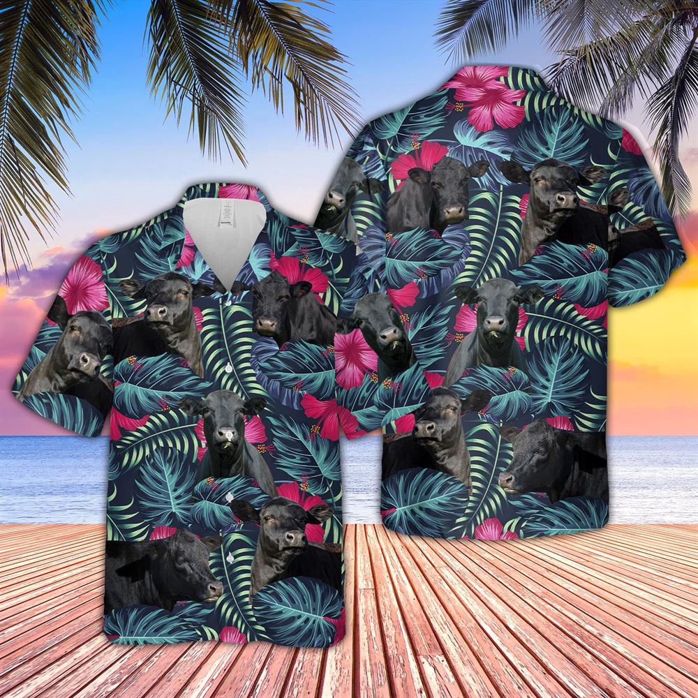 Farm Hawaiian Shirt Black Angus Cattle Floral Tropical Leaves Pattern Hawaiian Shirt Animal Hawaiian Shirt 1 f7v2gd.jpg