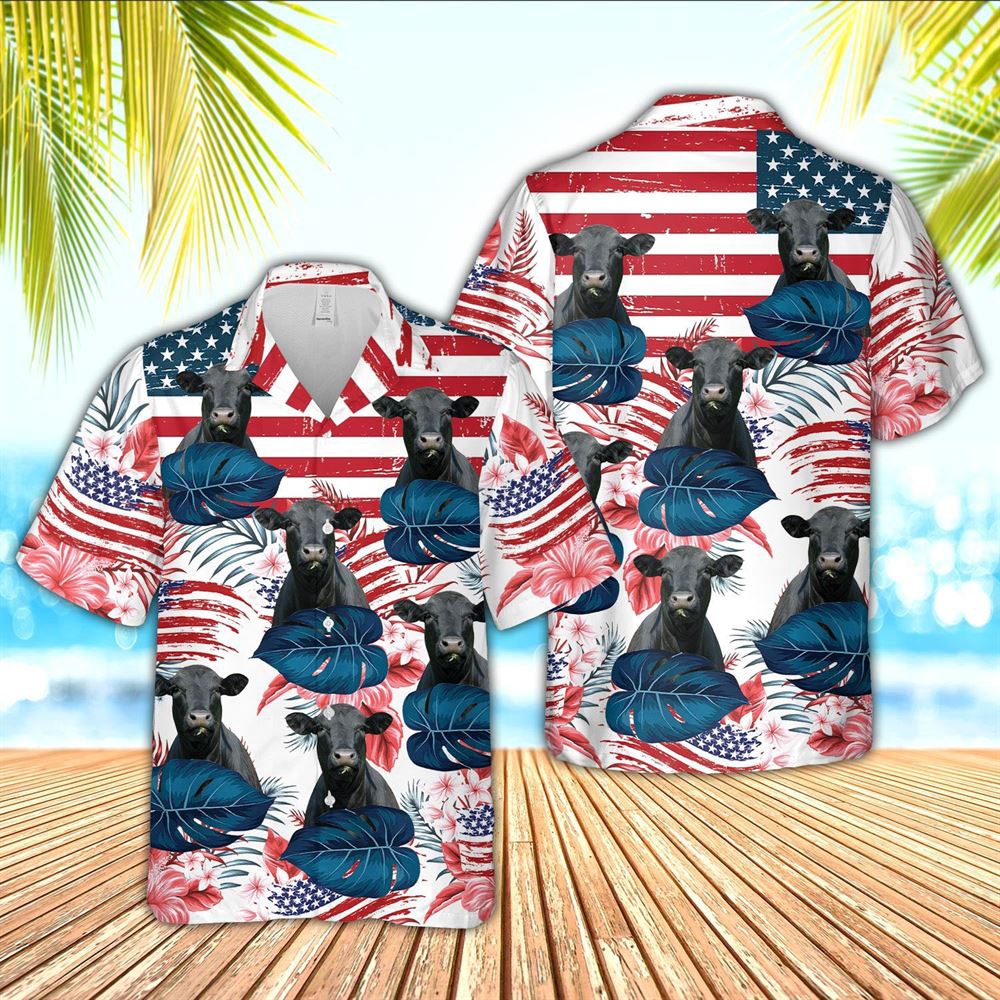 Farm Hawaiian Shirt Black Angus Cattle Hibiscus Pattern Us Flag 3D Hawaiian Shirt Animal Hawaiian Shirt 1 z0bqbd.jpg