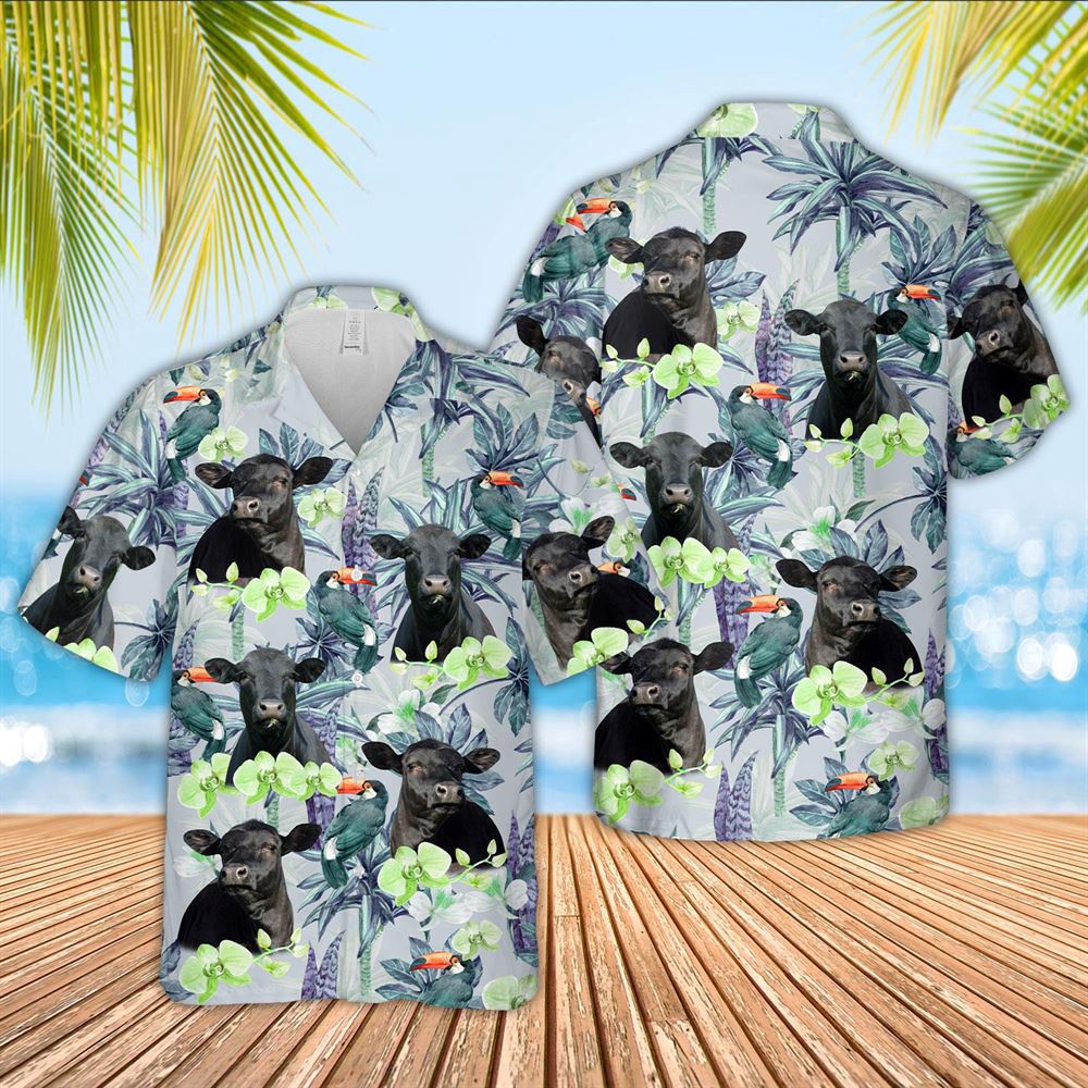 Farm Hawaiian Shirt Black Angus Flower Pattern 3D Hawaiian Shirts Animal Hawaiian Shirt 1 xbywxa.jpg