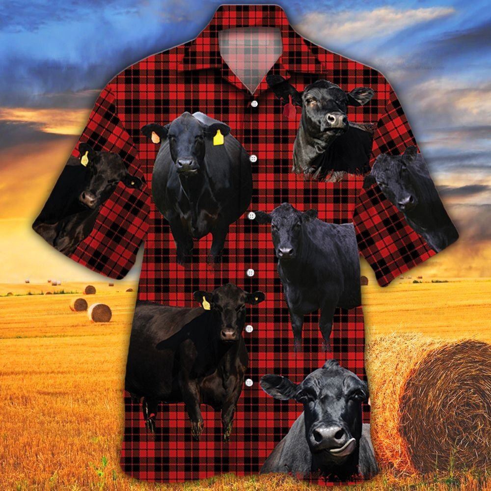 Farm Hawaiian Shirt Black Angus Red Tartan Pattern All Over Printed 3D Hawaiian Shirt Animal Hawaiian Shirt 1 orxlhi.jpg