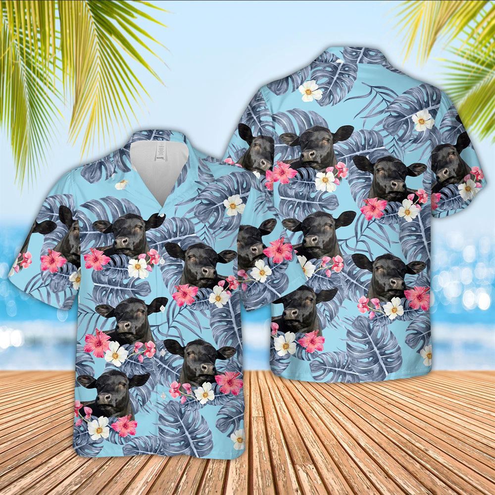 Farm Hawaiian Shirt Black Angus Sierra Blue Pattern 3D Hawaiian Shirt Animal Hawaiian Shirt 1 wes0al.jpg
