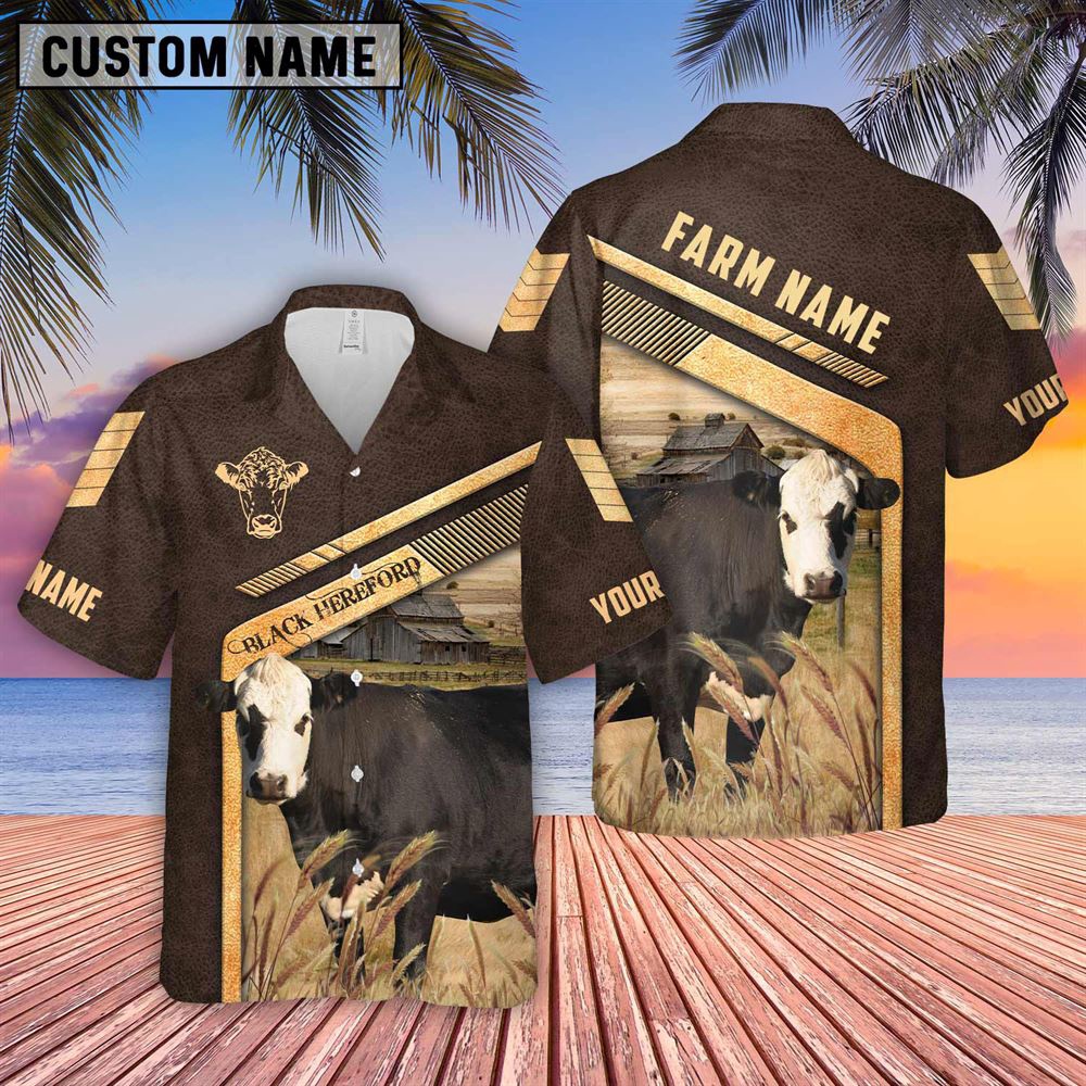 Farm Hawaiian Shirt Black Hereford Brown Pattern Customized Name 3D Hawaiian Shirt Animal Hawaiian Shirt 2 orrct0.jpg Farm Hawaiian Shirt Black Hereford Brown Pattern Customized Name 3D Hawaiian Shirt Animal Hawaiian Shirt 2 orrct0.jpg