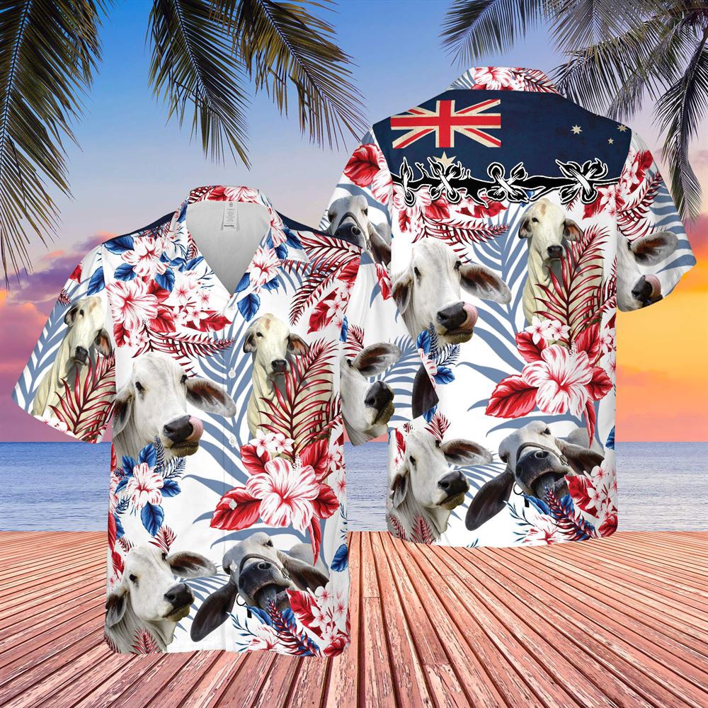 Farm Hawaiian Shirt Brahman Cattle Australia Flag Hawaiian Flowers All Over Printed 3D Hawaiian Shirt Animal Hawaiian Shirt 1 usbinm.jpg