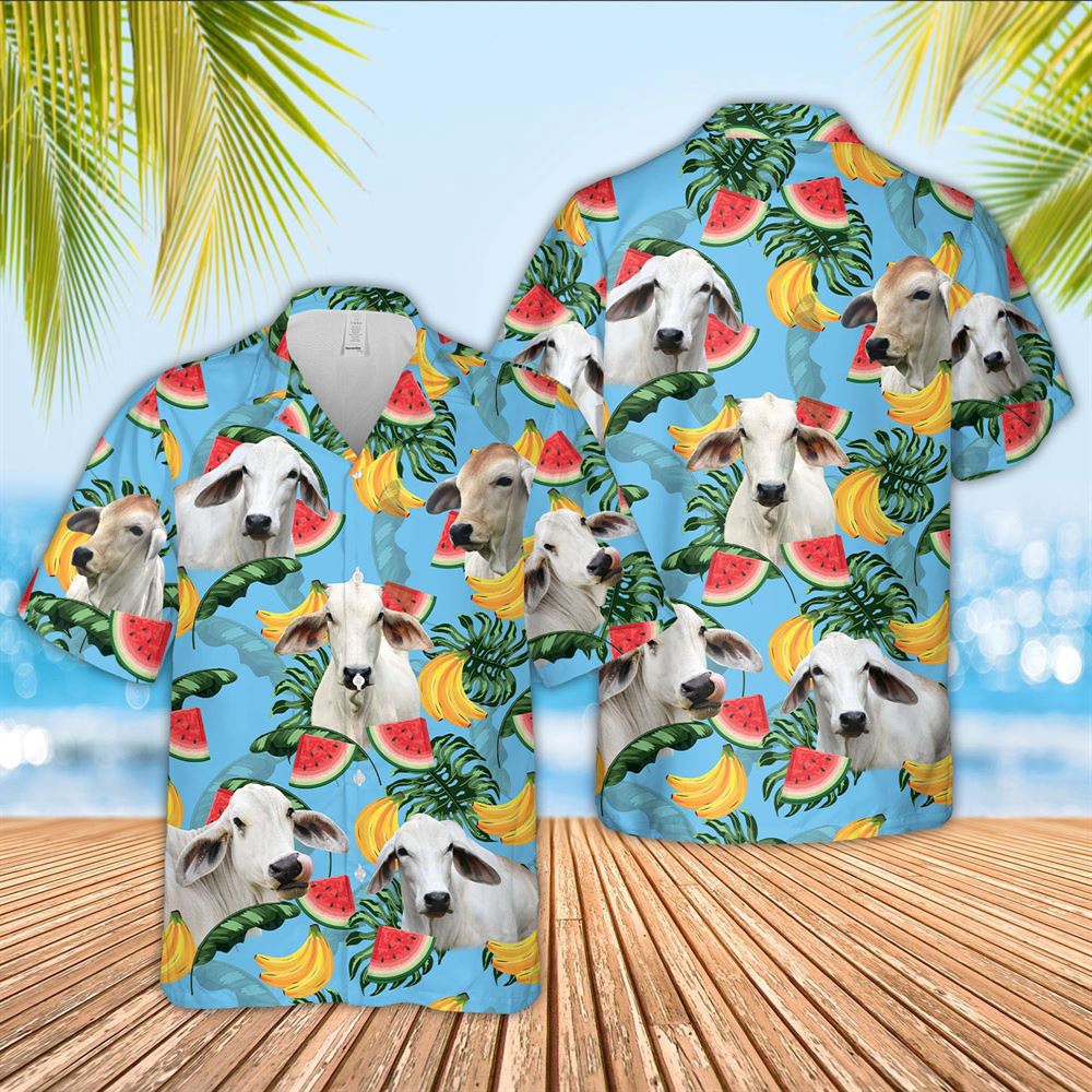 Farm Hawaiian Shirt Brahman Cattle Blue Tropical Fruits Pattern Hawaiian Shirt Animal Hawaiian Shirt 1 ujri4m.jpg
