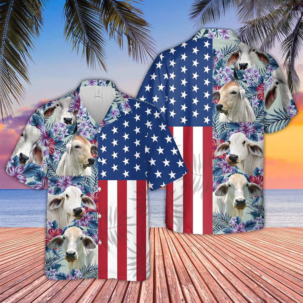 Farm Hawaiian Shirt Brahman Cattle Flower Pattern Us Flag 3D Hawaiian Shirt Animal Hawaiian Shirt 1 vhvhsu.jpg