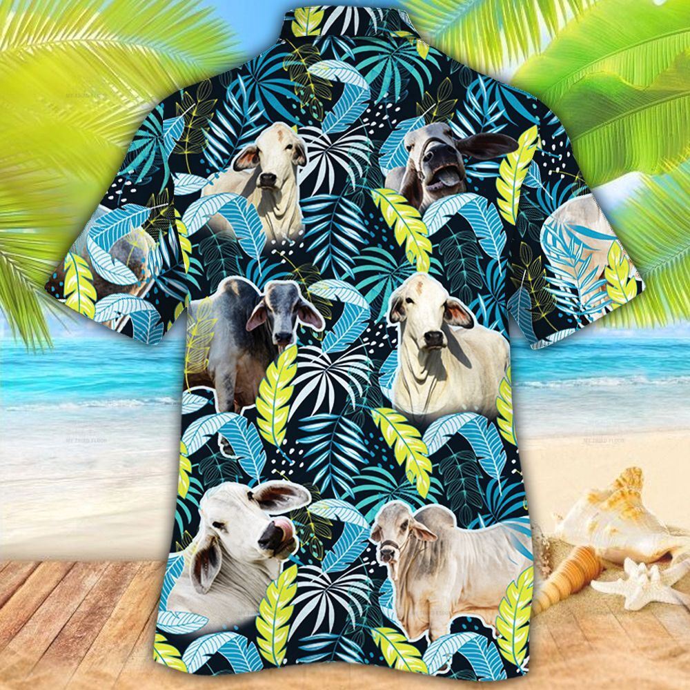 Farm Hawaiian Shirt Brahman Cattle Jungle Leaves All Over Printed 3D Hawaiian Shirt Animal Hawaiian Shirt 2 zzli30.jpg