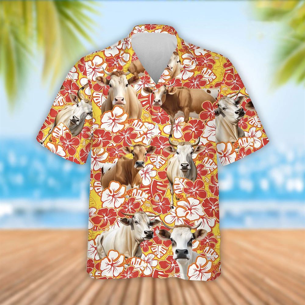 Farm Hawaiian Shirt Brahman Cattle Orange Flower Pattern 3D Hawaiian Shirt Summer Gift Animal Hawaiian Shirt 1 gdzm1j.jpg