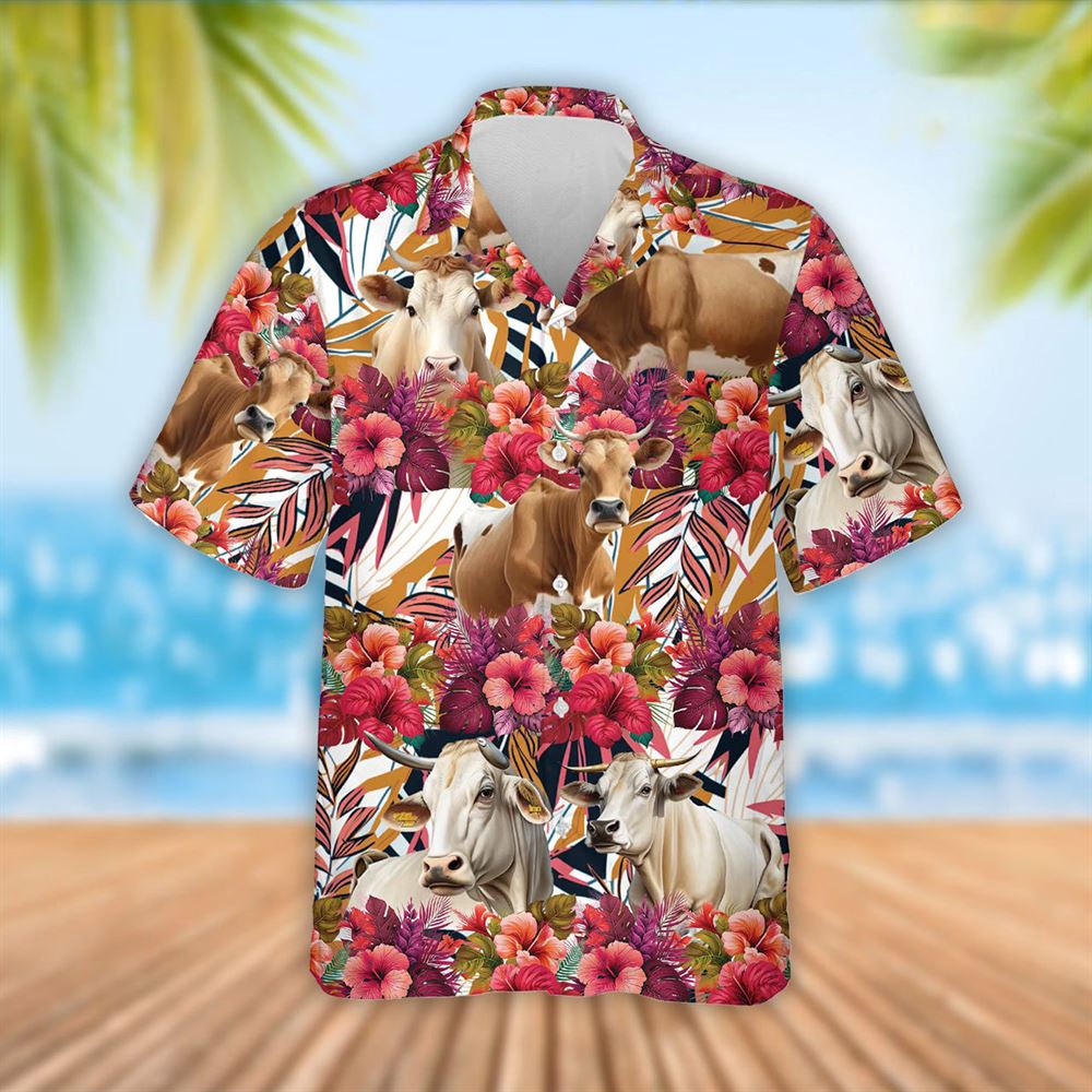 Farm Hawaiian Shirt Brahman Cattle Red Hibicus Flowers Hawaiian Shirt Summer Gift Animal Hawaiian Shirt 1 svabkk.jpg