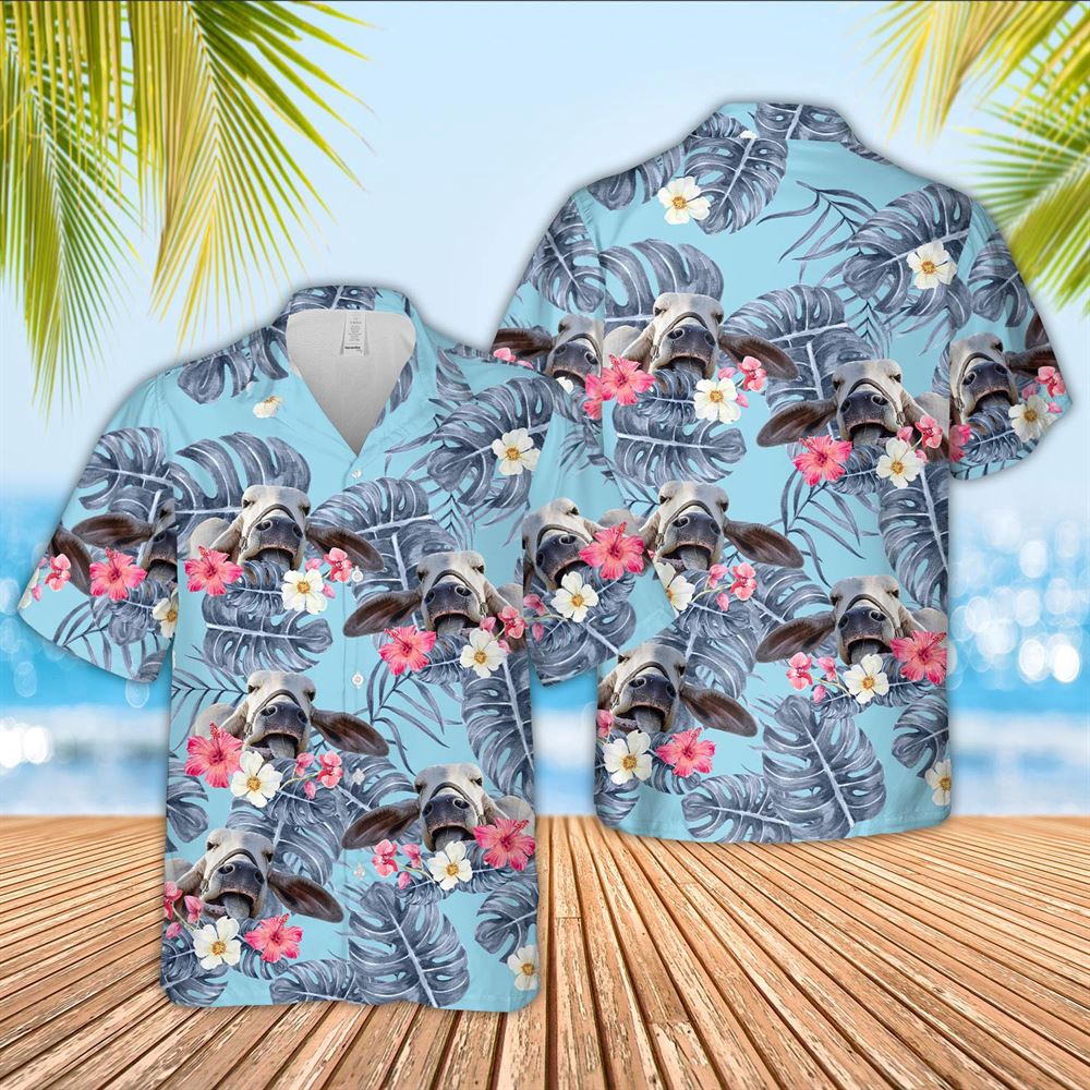 Farm Hawaiian Shirt Brahman Cattle Sierra Blue Pattern 3D Hawaiian Shirt Animal Hawaiian Shirt 1 nctgos.jpg