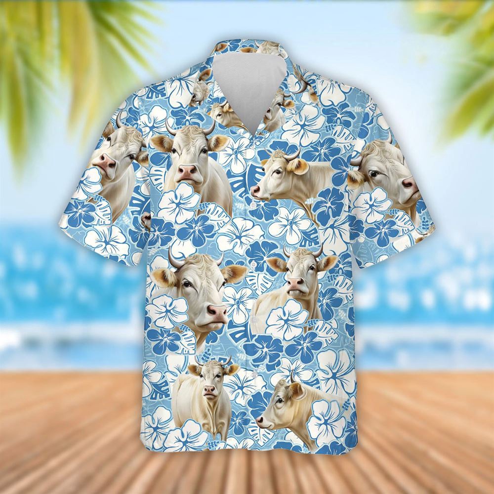 Farm Hawaiian Shirt Charolais Cattle Blue Flower Pattern 3D Hawaiian Shirt Summer Gift Animal Hawaiian Shirt 1 spvgha.jpg Farm Hawaiian Shirt Charolais Cattle Blue Flower Pattern 3D Hawaiian Shirt Summer Gift Animal Hawaiian Shirt 1 spvgha.jpg