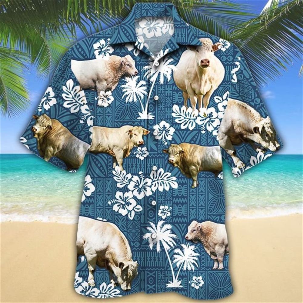 Farm Hawaiian Shirt Charolais Cattle Blue Tribal All Over Printed 3D Hawaiian Shirt Animal Hawaiian Shirt 1 ribxku.jpg