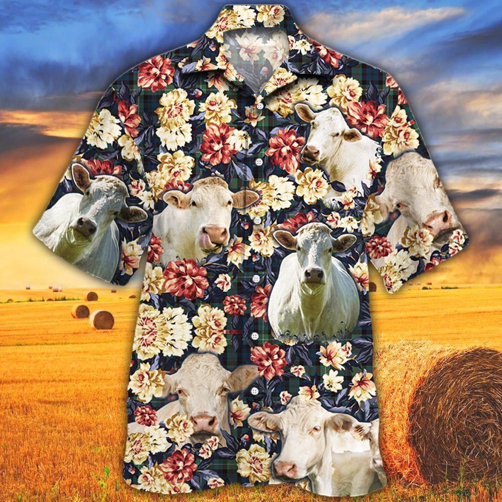 Farm Hawaiian Shirt Charolais Cattle Green Plaid Pattern All Over Printed 3D Hawaiian Shirt Animal Hawaiian Shirt 1 tc8dwa.jpg