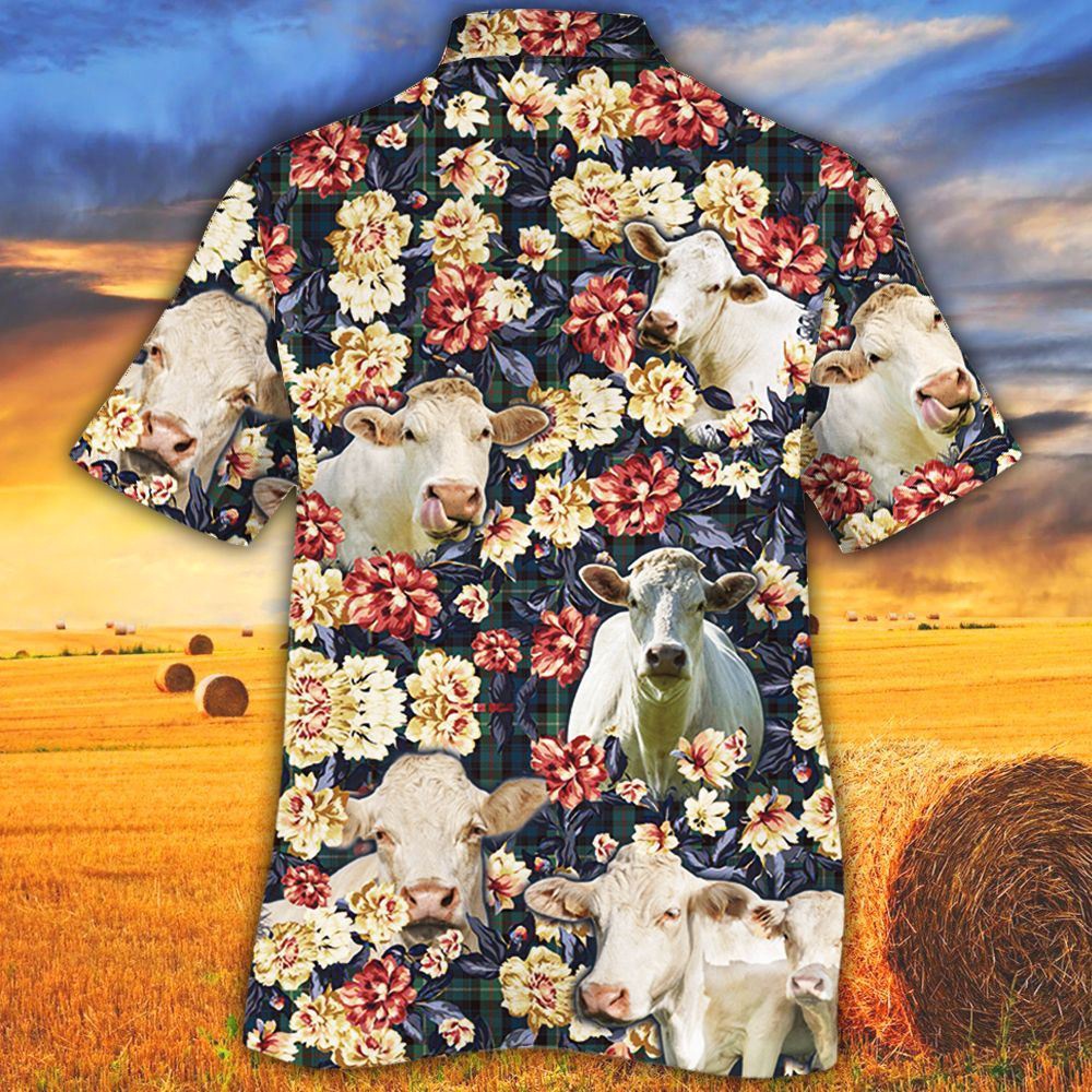 Farm Hawaiian Shirt Charolais Cattle Green Plaid Pattern All Over Printed 3D Hawaiian Shirt Animal Hawaiian Shirt 2 ezjile.jpg