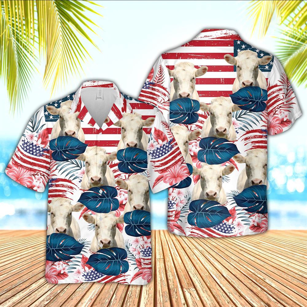 Farm Hawaiian Shirt Charolais Cattle Hibiscus Pattern Us Flag 3D Hawaiian Shirt Animal Hawaiian Shirt 1 n2gdtm.jpg Farm Hawaiian Shirt Charolais Cattle Hibiscus Pattern Us Flag 3D Hawaiian Shirt Animal Hawaiian Shirt 1 n2gdtm.jpg