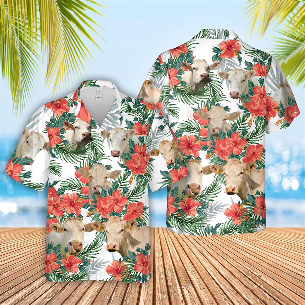 Farm Hawaiian Shirt Charolais Cattle Hibucis Flower Pattern 3D Hawaiian Shirt Animal Hawaiian Shirt 1 i23dnu.jpg Farm Hawaiian Shirt Charolais Cattle Hibucis Flower Pattern 3D Hawaiian Shirt Animal Hawaiian Shirt 1 i23dnu.jpg