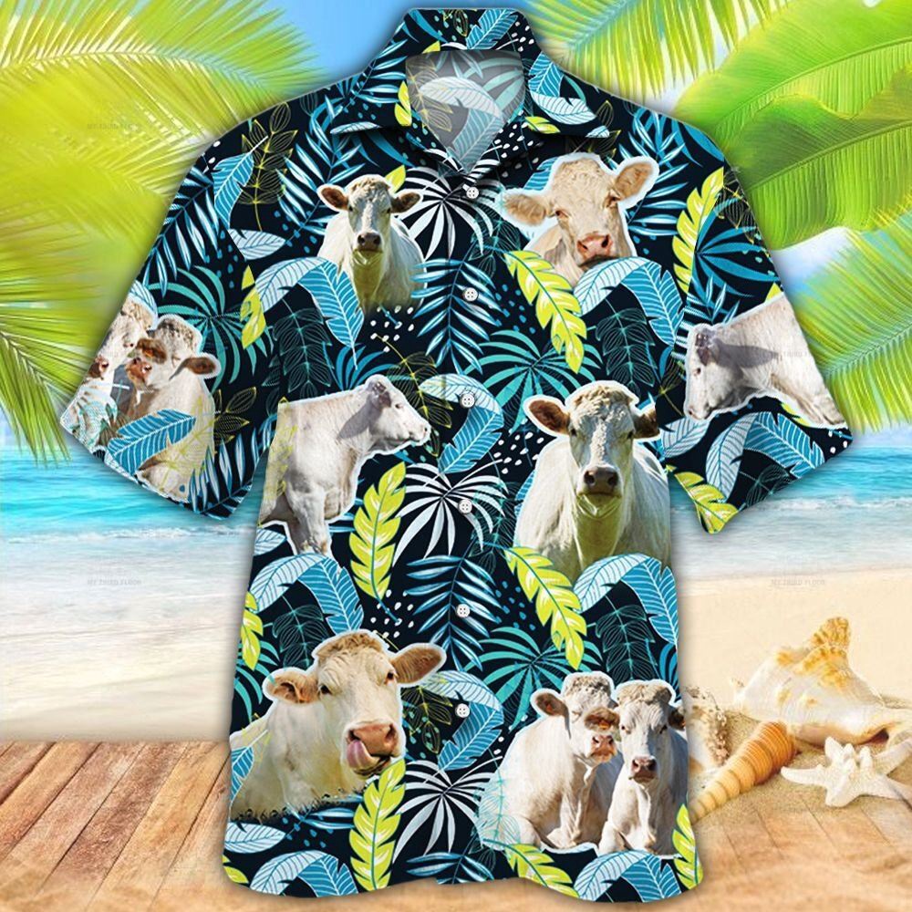 Farm Hawaiian Shirt Charolais Cattle Jungle Leaves All Over Printed 3D Hawaiian Shirt Animal Hawaiian Shirt 1 zgy9cw.jpg