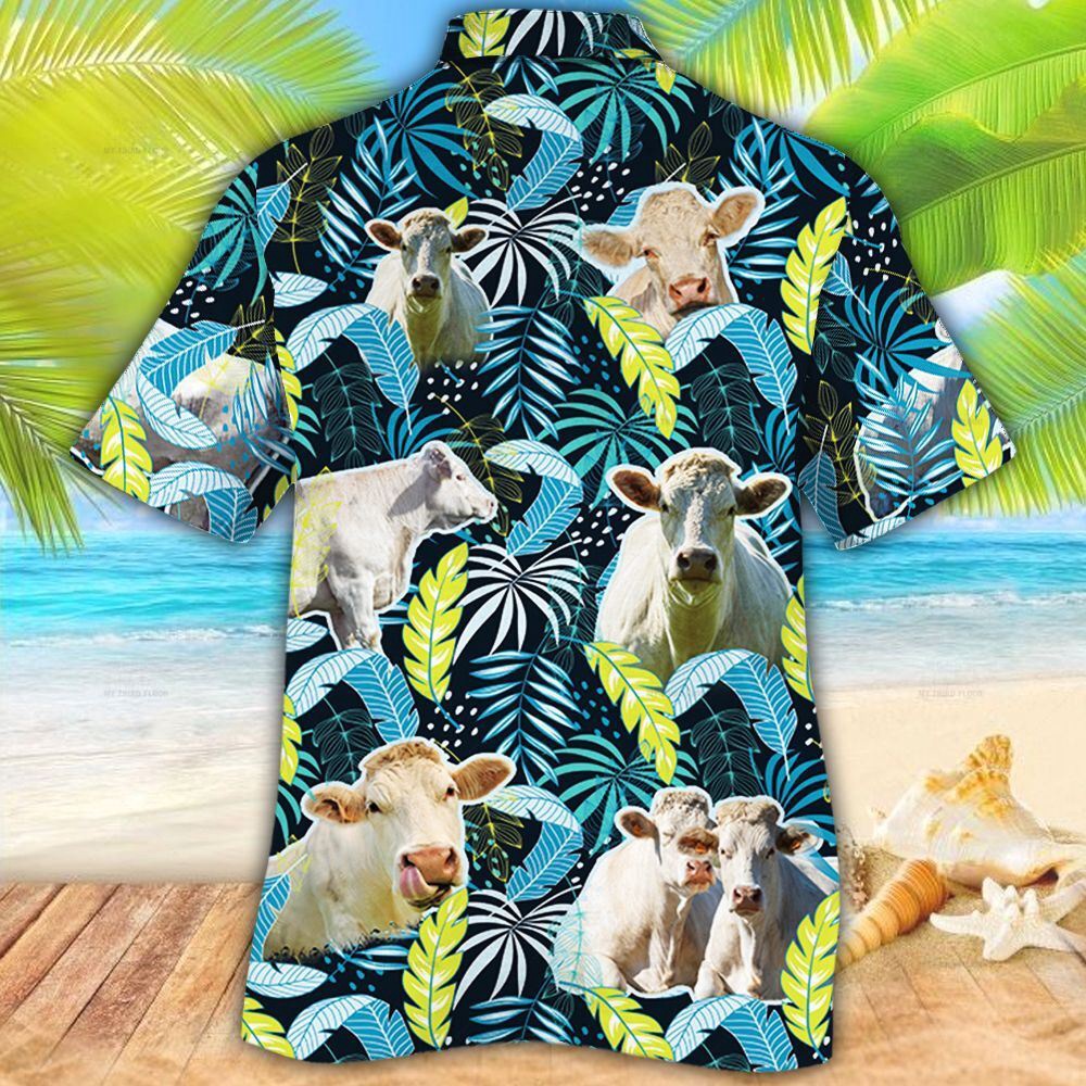 Farm Hawaiian Shirt Charolais Cattle Jungle Leaves All Over Printed 3D Hawaiian Shirt Animal Hawaiian Shirt 2 imxmwl.jpg