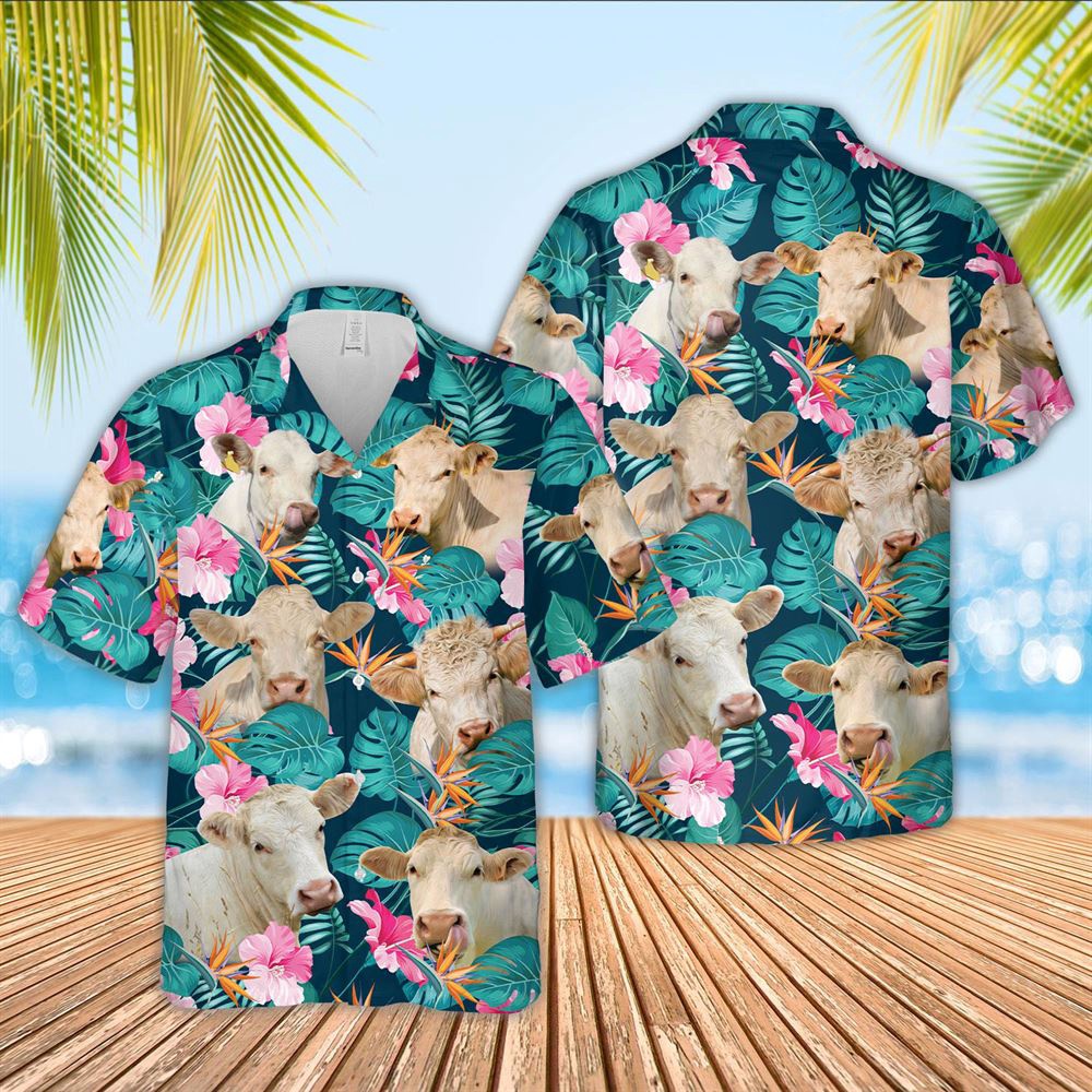 Farm Hawaiian Shirt Charolais Cattle Palm Leaves Pattern Hawaiian Shirt Animal Hawaiian Shirt 1 uvoouo.jpg