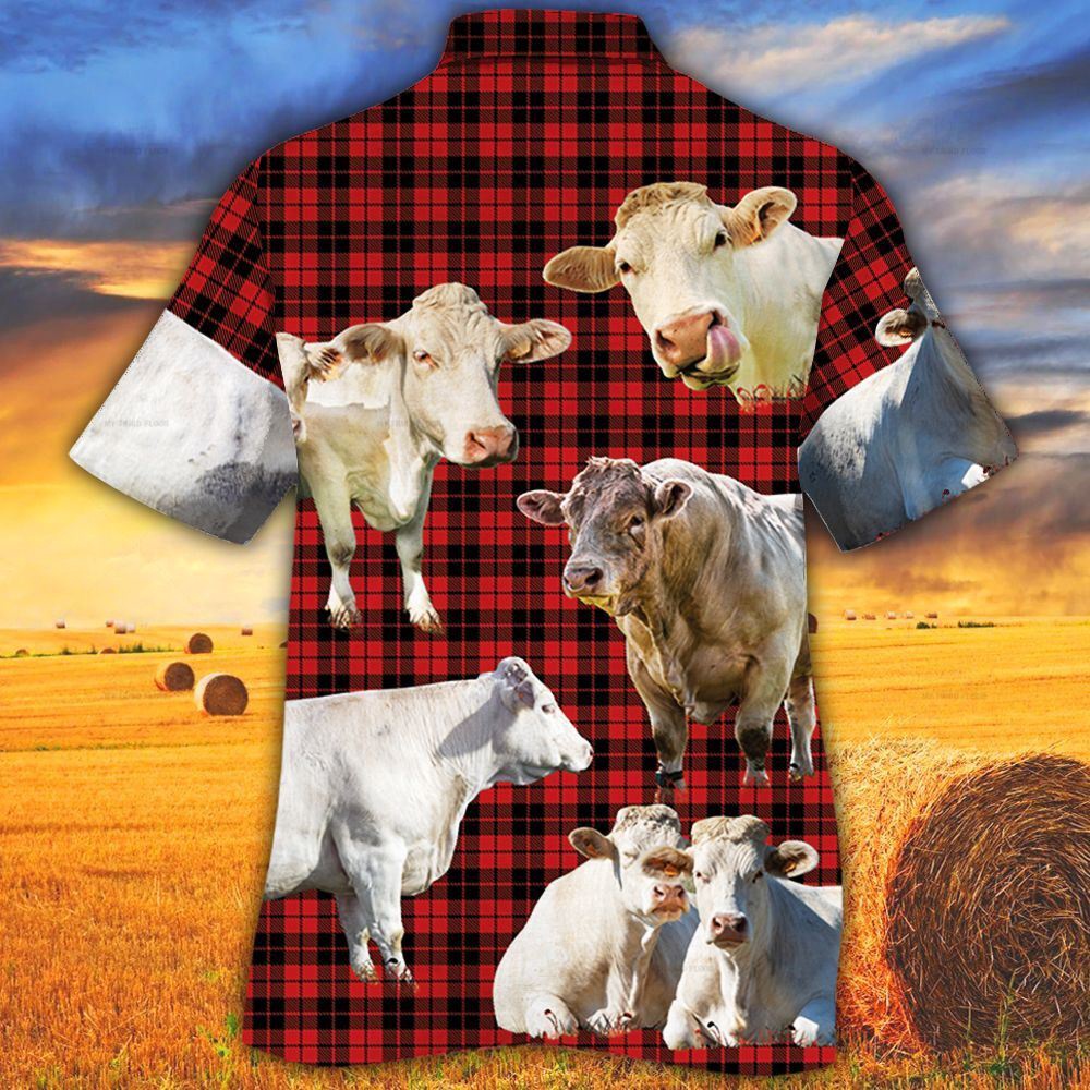 Farm Hawaiian Shirt Charolais Cattle Red Tartan Pattern All Over Printed 3D Hawaiian Shirt Animal Hawaiian Shirt 2 dpb9is.jpg