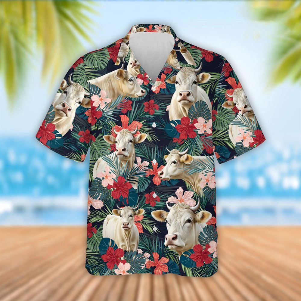 Farm Hawaiian Shirt Charolais Cattle Red Tropical Flowers Hawaiian Shirt Summer Gift Animal Hawaiian Shirt 1 mterap.jpg
