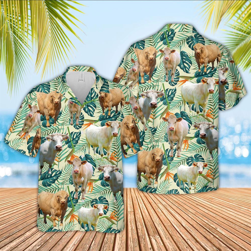 Farm Hawaiian Shirt Charolais Green Pattern 3D Hawaiian Shirt Animal Hawaiian Shirt 1 sdcizs.jpg
