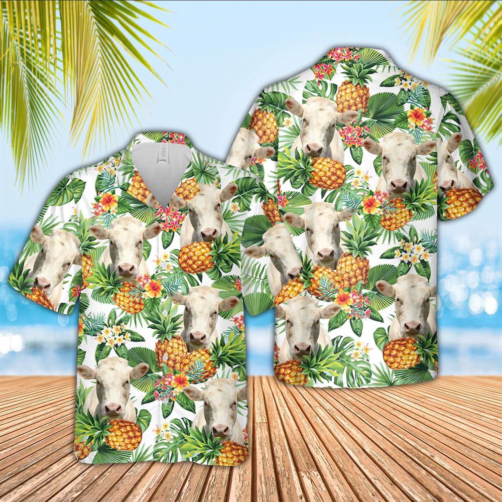 Farm Hawaiian Shirt Charolais Pineapple Pattern 3D Hawaiian Shirt Animal Hawaiian Shirt 1 wrxele.jpg
