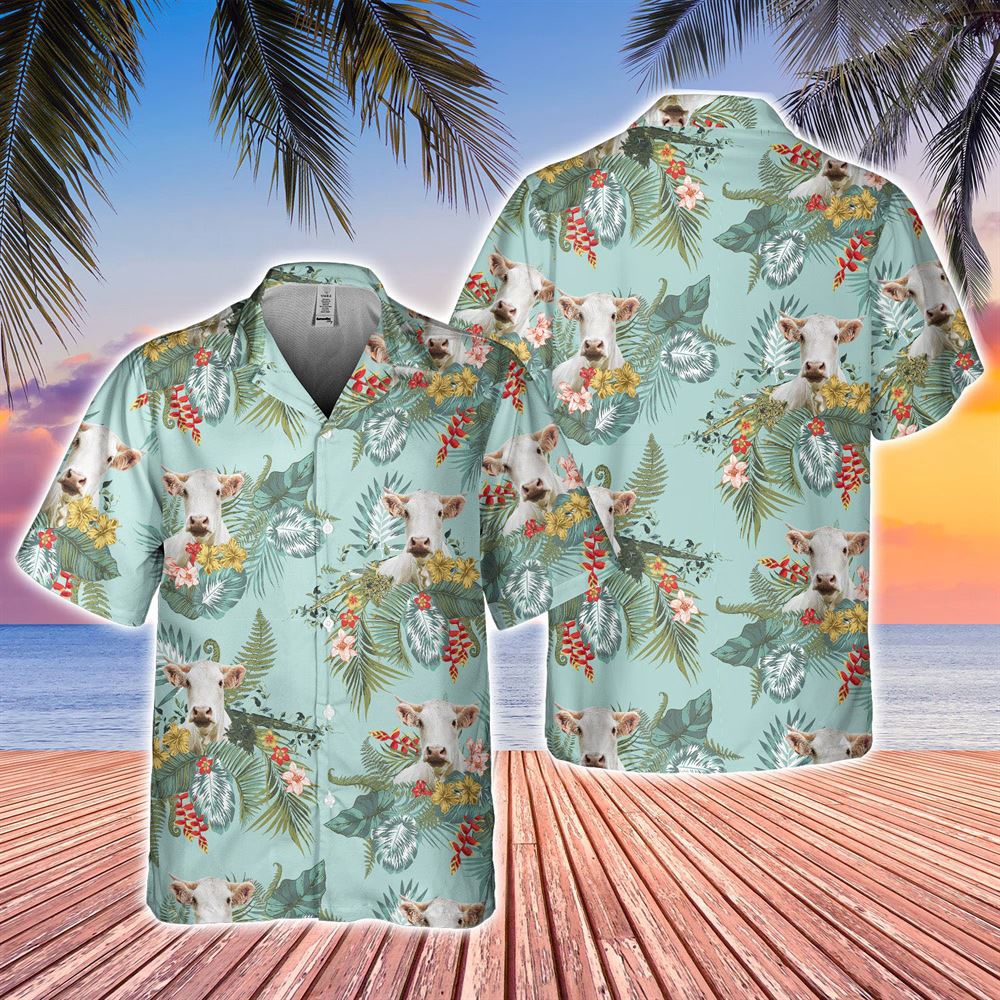 Farm Hawaiian Shirt Charolais Tropical Flowers Pattern Hawaiian Shirt Animal Hawaiian Shirt 1 mvabje.jpg