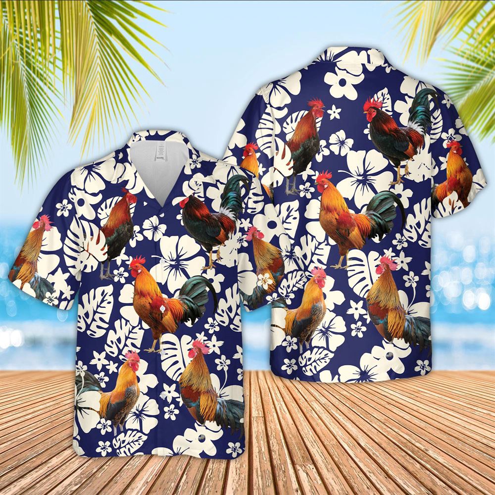 Farm Hawaiian Shirt Chicken Flower Blue Pattern 3D Hawaiian Shirt Animal Hawaiian Shirt 1 f61flu.jpg Farm Hawaiian Shirt Chicken Flower Blue Pattern 3D Hawaiian Shirt Animal Hawaiian Shirt 1 f61flu.jpg