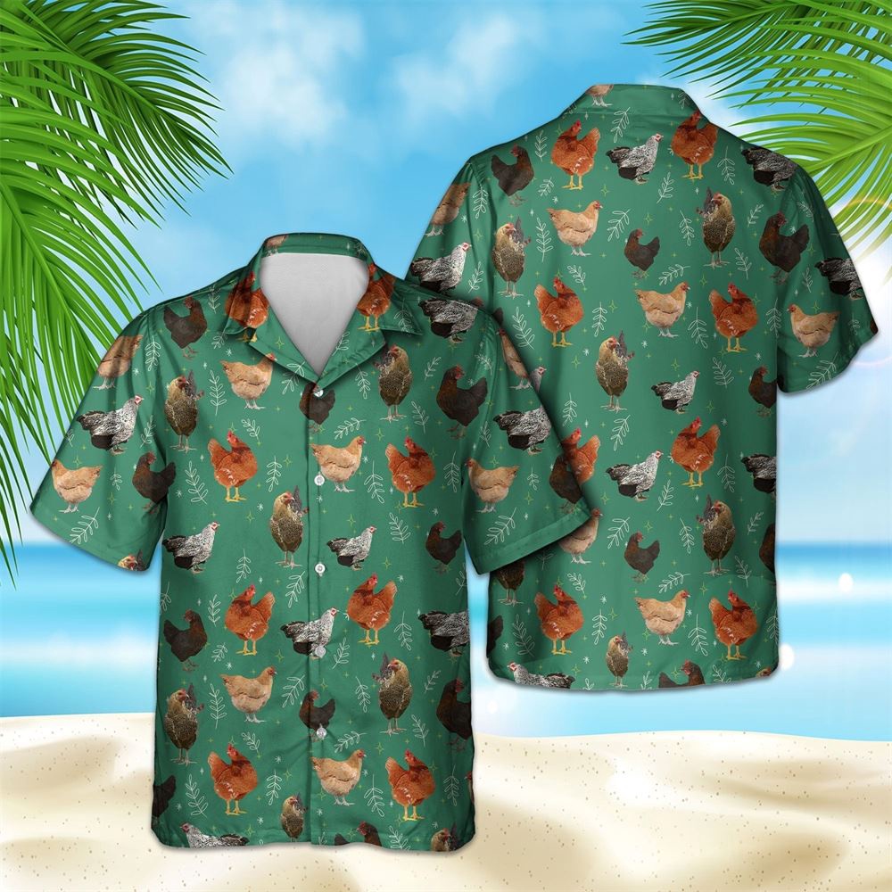 Farm Hawaiian Shirt Chicken Pattern Green Hawaiian Shirt For Men And Women Animal Hawaiian Shirt 1 stwzou.jpg