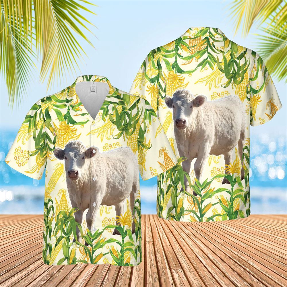 Farm Hawaiian Shirt Corn Farm Charolais All Over Printed 3D Hawaiian Shirt Animal Hawaiian Shirt 1 wawebq.jpg