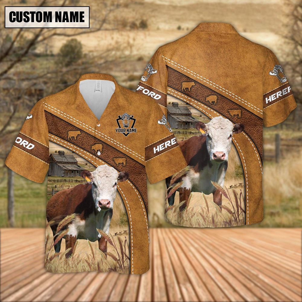 Farm Hawaiian Shirt Custom Name Hereford Leather Pattern Hawaiian Shirt For Men And Women Animal Hawaiian Shirt 2 qczqag.jpg Farm Hawaiian Shirt Custom Name Hereford Leather Pattern Hawaiian Shirt For Men And Women Animal Hawaiian Shirt 2 qczqag.jpg