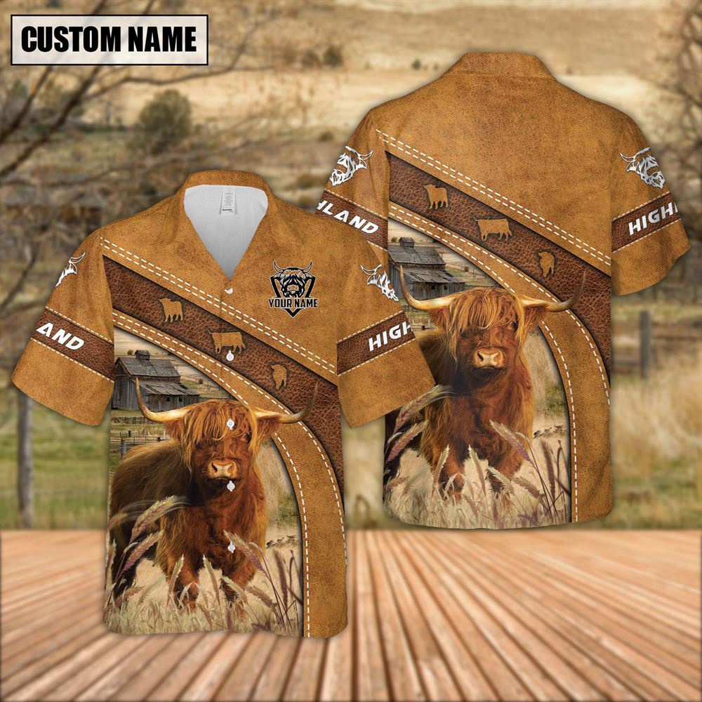 Farm Hawaiian Shirt Custom Name Highland Cattle Leather Pattern Hawaiian Shirt For Men And Women Animal Hawaiian Shirt 2 ezjkna.jpg