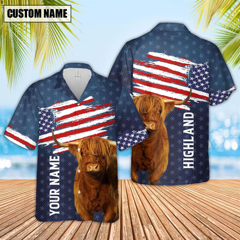 Farm Hawaiian Shirt Custom Name Highland Cattle Us Flag Pattern 3D Hawaiian Shirt Animal Hawaiian Shirt 2 uhegva.jpg