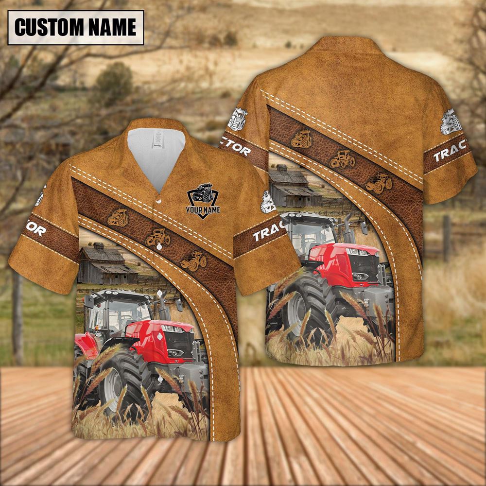 Farm Hawaiian Shirt Custom Name Red Tractor Leather Pattern Hawaiian Shirt For Men And Women Animal Hawaiian Shirt 2 rvxwjj.jpg