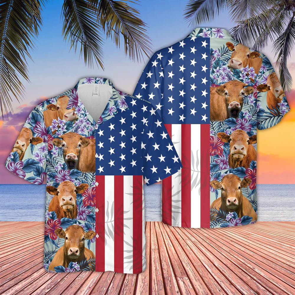 Farm Hawaiian Shirt Gelbvieh Flower Pattern American 3D Hawaiian Shirt Animal Hawaiian Shirt 1 qohllh.jpg