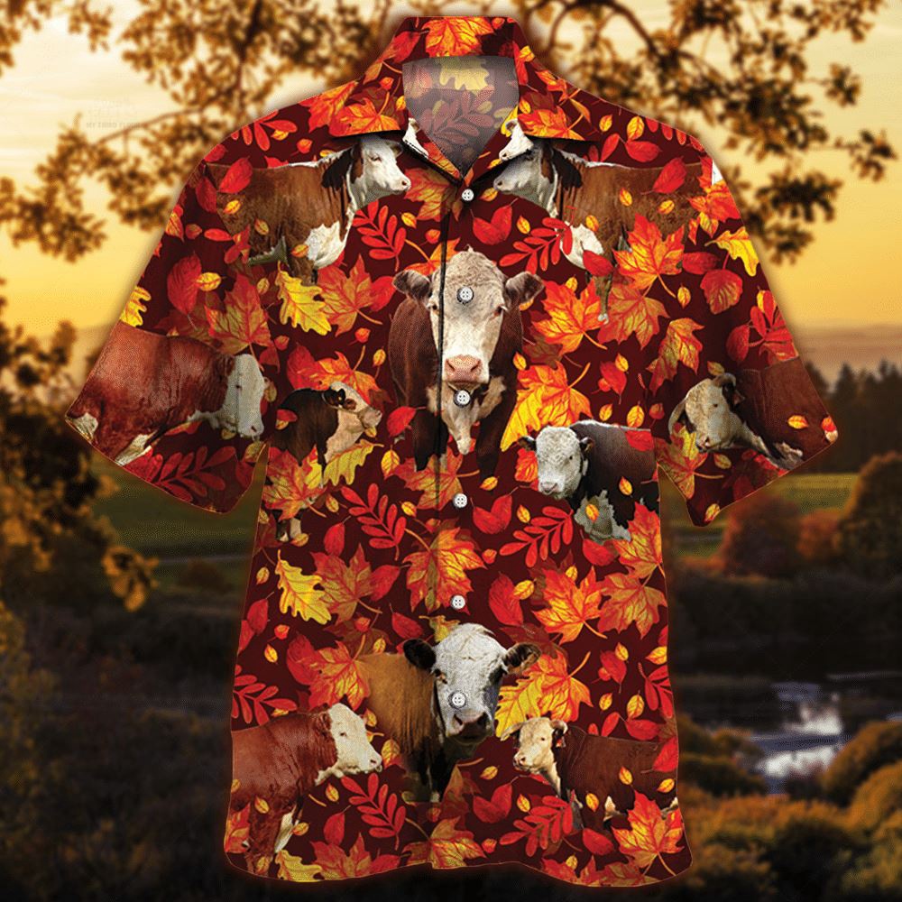 Farm Hawaiian Shirt Herefold Cattle Autumn Leaves All Over Printed 3D Hawaiian Shirt Animal Hawaiian Shirt 1 zhxfxs.jpg Farm Hawaiian Shirt Herefold Cattle Autumn Leaves All Over Printed 3D Hawaiian Shirt Animal Hawaiian Shirt 1 zhxfxs.jpg