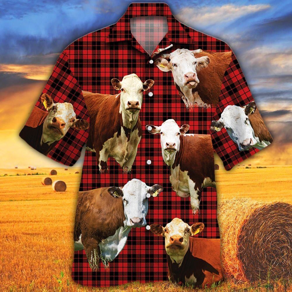 Farm Hawaiian Shirt Herefold Cattle Red Tartan Pattern All Over Printed 3D Hawaiian Shirt Animal Hawaiian Shirt 1 d9isdl.jpg