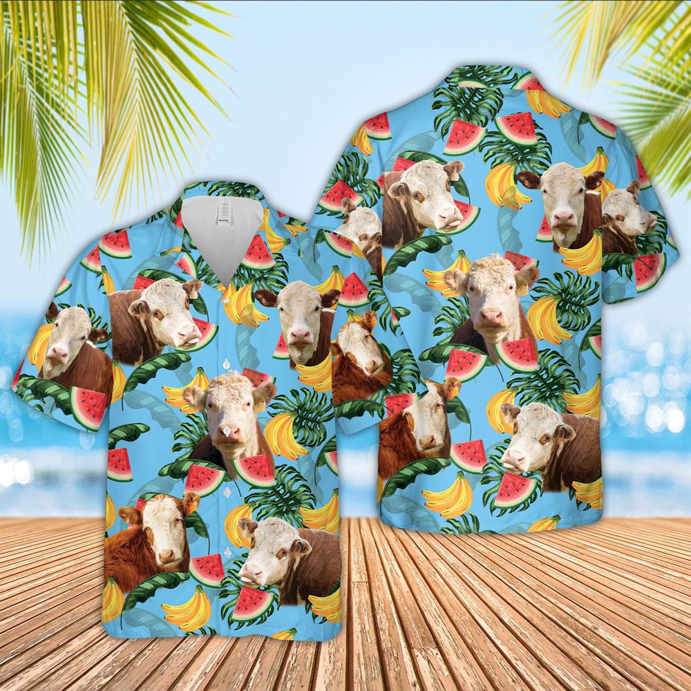 Farm Hawaiian Shirt Hereford Cattle Blue Tropical Fruits Pattern Hawaiian Shirt Animal Hawaiian Shirt 1 x179hv.jpg