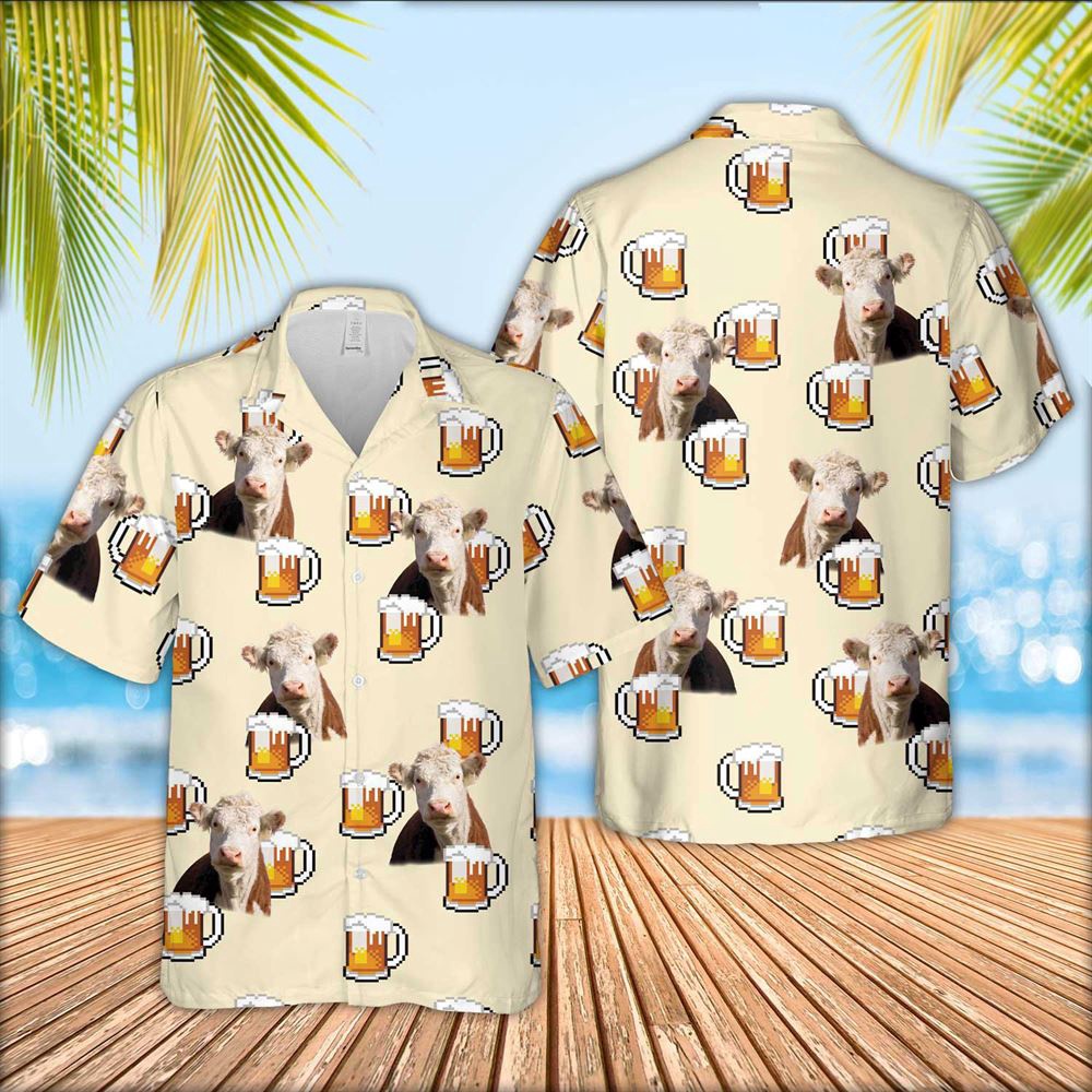 Farm Hawaiian Shirt Hereford Cattle Drink Beer Pattern Hawaiian Shirt Animal Hawaiian Shirt 1 wamlbx.jpg
