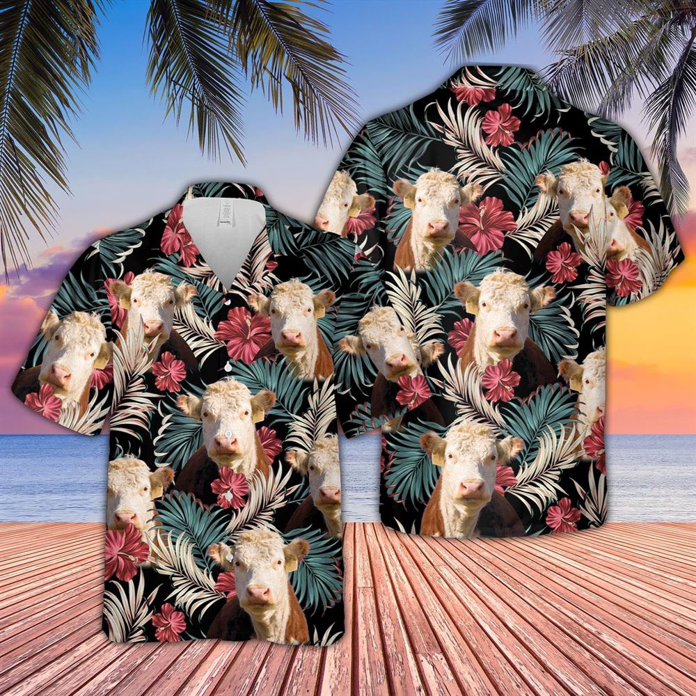 Farm Hawaiian Shirt Hereford Dark Red Flowers Pattern Hawaiian Shirt Animal Hawaiian Shirt 1 pfqtbh.jpg