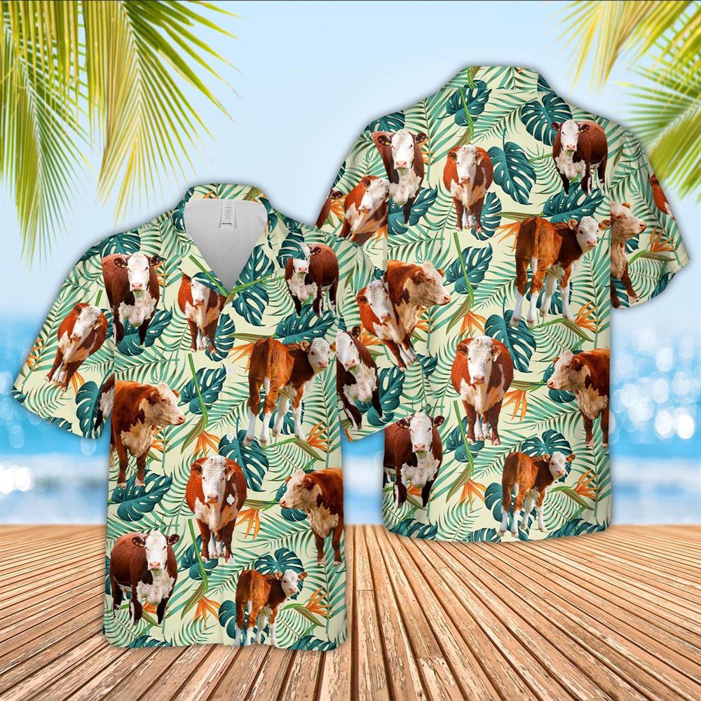 Farm Hawaiian Shirt Hereford Green Pattern 3D Hawaiian Shirt Animal Hawaiian Shirt 1 huhv20.jpg